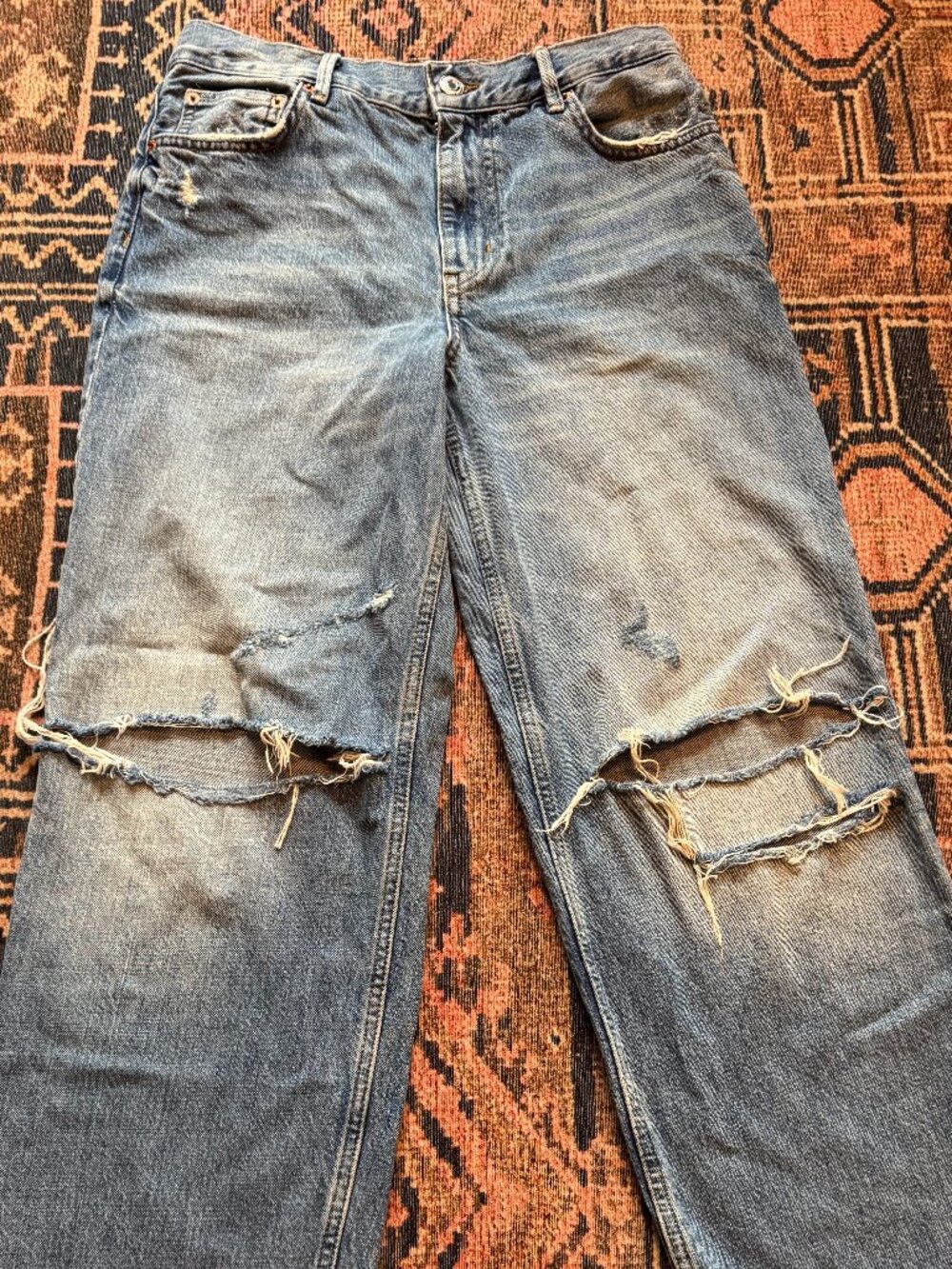 Zara The New Daddy Jeans Women’s 4 Distressed Ripped Straight Leg Y2K